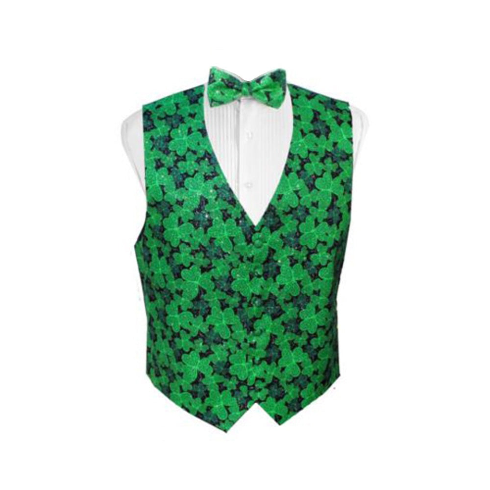 Shamrock Print Tuxedo Vest and Bow Tie