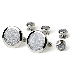 Silver Diamond Dust Tuxedo Cufflinks and Studs