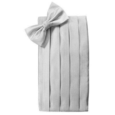 Silver Faille Silk Cummerbund and Bow Tie Set