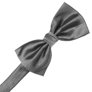 Silver Herringbone Pre-Tied Bow Tie