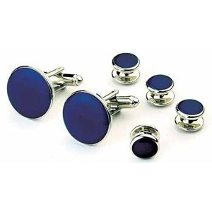 Navy Tuxedo Cufflinks and Studs Silver