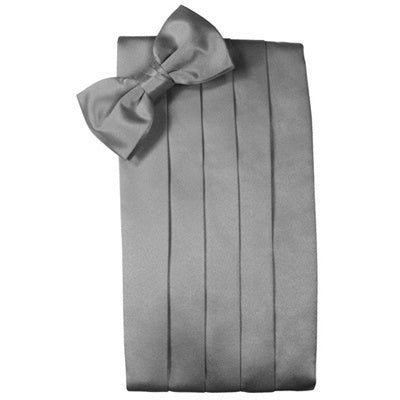 Silver Silk Cummerbund and Bow Tie Set