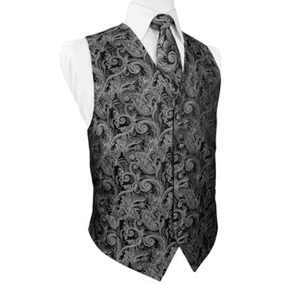 Silver Tapestry Satin Tuxedo Vest