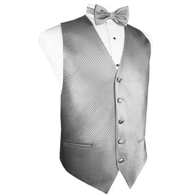 Silver Grid Pattern Tuxedo Vest