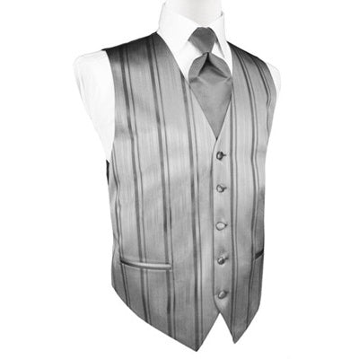 Silver Striped Satin Tuxedo Vest