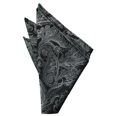 Silver Silk Paisley Pocket Square