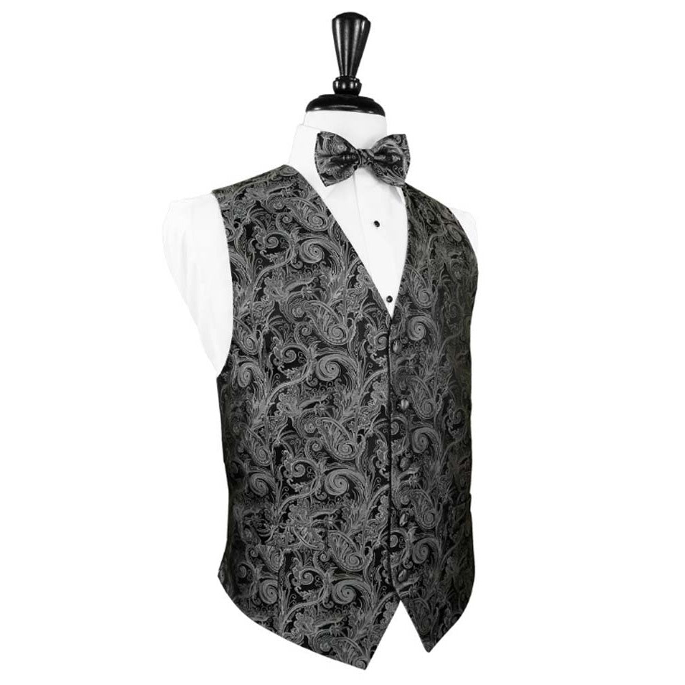 Silver Silk Tapestry Paisley Tuxedo Vest