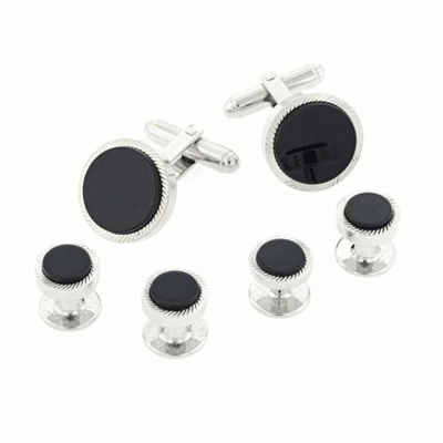 Onyx South Beach Tuxedo Cufflinks and Studs Silver