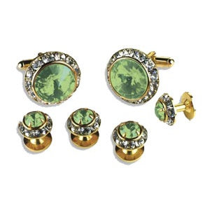 St Patricks Crystal Cufflinks and Studs with Light Green Center