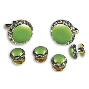 St Patricks Crystal Cufflinks and Studs with Lime Green Center