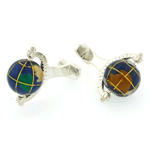 Sterling Silver Spinning Globe Cufflinks