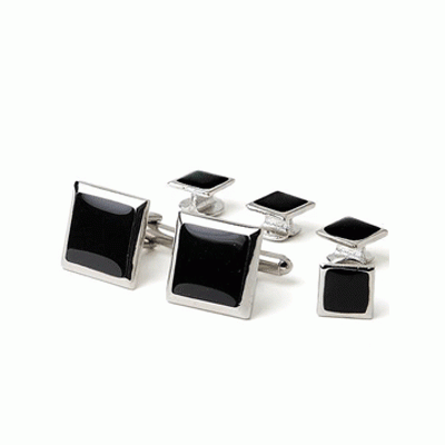Polished Square Tuxedo Cufflinks and Studs Silver