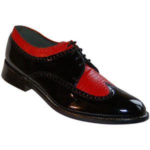 Black and Red Wing Tip Tuxedo Shoes