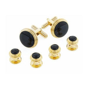 Step Down Bezel Tuxedo Cufflinks and Studs Gold