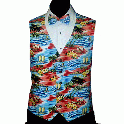 Sunset Coral Tropical Island Novelty Tuxedo Vest