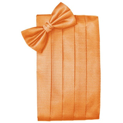 Tangerine Orange Herringbone Cummerbund and Bow Tie Set
