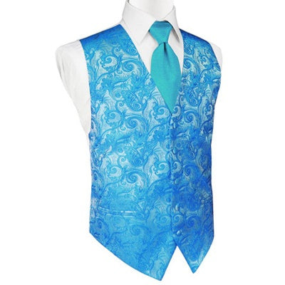 Turquoise Tapestry Satin Tuxedo Vest