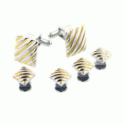 Two Tone Tuxedo Cufflinks and Studs Silver and Gold