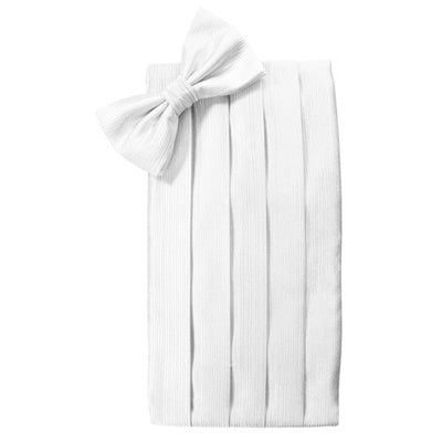 White Faille Silk Cummerbund and Bow Tie Set