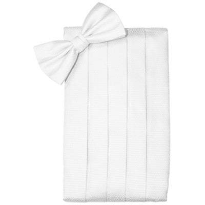 Pure White Herringbone Cummerbund and Bow Tie Set