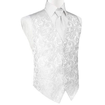 White Tapestry Satin Tuxedo Vest