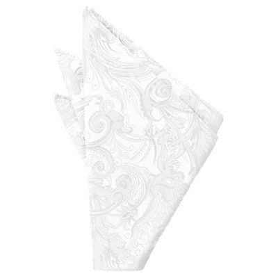 White Silk Paisley Pocket Square