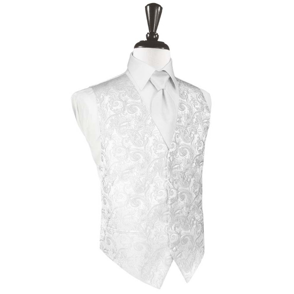 White Silk Tapestry Paisley Tuxedo Vest