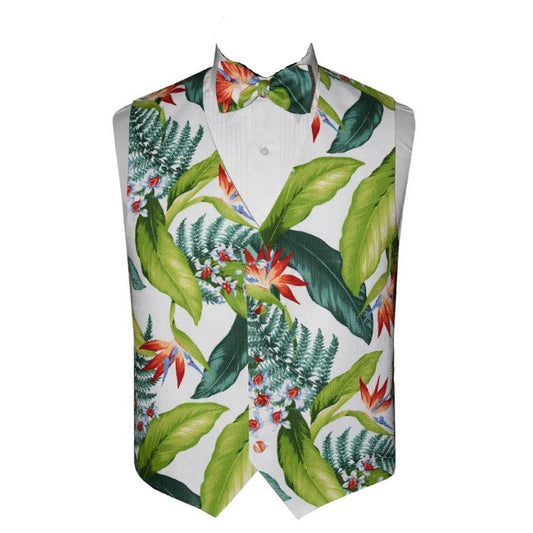 White with Tropical Leaves Vest