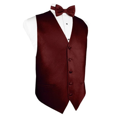 Wine Grid Pattern Tuxedo Vest