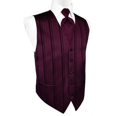 Wine Purple Striped Satin Tuxedo Vest