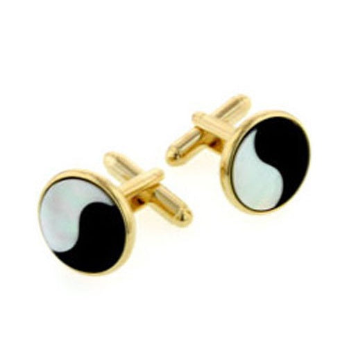 Mother of Pearl and Onyx Yin and Yang Gold