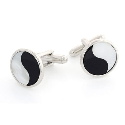 Mother of Pearl and Onyx Yin and Yang Silver